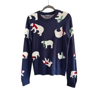 ModCloth Festive Polar Bear in Scarves Graphic Blue Sweater Size XL  Pullover